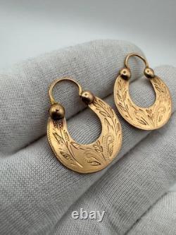 Antique Russian Imperial 56 14K Gold Earrings Floral Design 1880s 2.38g
