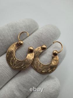 Antique Russian Imperial 56 14K Gold Earrings Floral Design 1880s 2.38g
