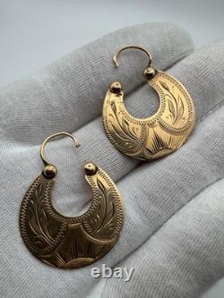 Antique Russian Imperial 56 14K Gold Earrings Floral Design 1880s 3.71g
