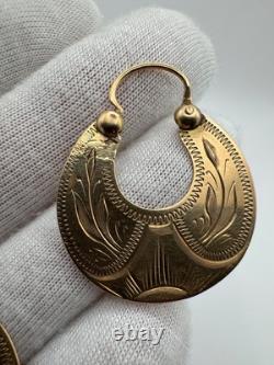 Antique Russian Imperial 56 14K Gold Earrings Floral Design 1880s 3.71g