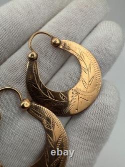Antique Russian Imperial 56 14K Gold Earrings Floral Design 1880s 5.60g