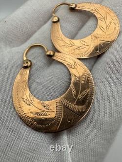Antique Russian Imperial 56 14K Gold Earrings Floral Design 1880s 5.60g