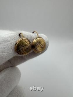 Antique Russian Imperial 56 14K Gold Earrings Interesting Design 1880s 1.76g
