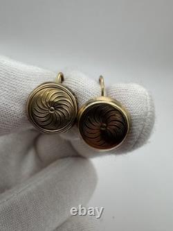 Antique Russian Imperial 56 14K Gold Earrings Interesting Design 1880s 1.76g
