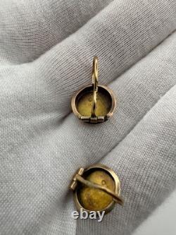 Antique Russian Imperial 56 14K Gold Earrings Interesting Design 1880s 1.76g