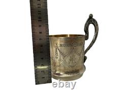 Antique Russian Imperial 84 Silver Cup Holder Engraved Gilded Interior TS Mark