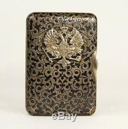 Antique Russian Imperial 84 Silver Niello Enamel Cigarette Case with Eagle
