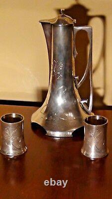 Antique Russian Imperial 84 Silver Vodka Drink Sethandled Pitcher And 2 Gablets