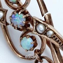 Antique Russian Imperial Art Nouveau Deco 56 Gold Opal Pearl Brooch Pin Pendant
