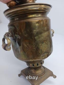 Antique Russian Imperial Batashev Brass Samovar With Stamps 20 Tall For Repair