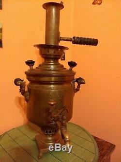 Antique Russian Imperial Brass Samovar, 19th Century, Vintage Tea Urn