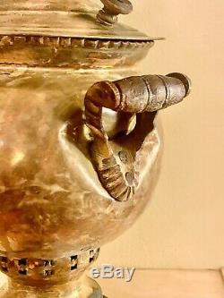 Antique Russian Imperial Brass Samovar, Round, Vintage Tea Urn, Tula