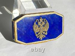 Antique Russian Imperial Faberge Solid Silver Blue Enamel Gilded Box Coat Arms