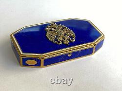 Antique Russian Imperial Faberge Solid Silver Blue Enamel Gilded Box Coat Arms