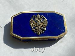 Antique Russian Imperial Faberge Solid Silver Blue Enamel Gilded Box Coat Arms
