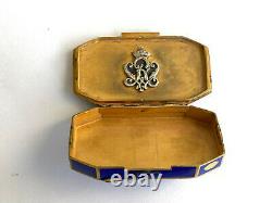 Antique Russian Imperial Faberge Solid Silver Blue Enamel Gilded Box Coat Arms