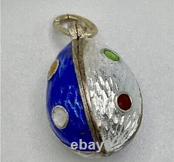 Antique Russian Imperial Filigree Enamel Silver Egg Pendant Charm