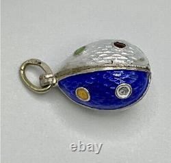 Antique Russian Imperial Filigree Enamel Silver Egg Pendant Charm