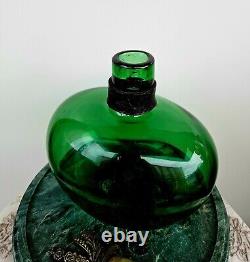 Antique Russian Imperial Green Glass Bottle & Imperial Bronze Crown