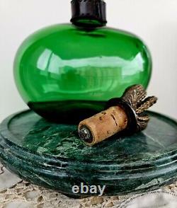 Antique Russian Imperial Green Glass Bottle & Imperial Bronze Crown