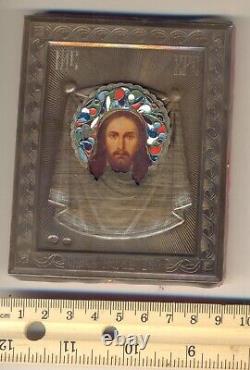 Antique Russian Imperial Icon Jesus Enamel Sterling Silver (#5001)