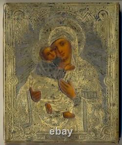 Antique Russian Imperial Icon Sterling Silver Gold Plated Vladimirskaya (70000)