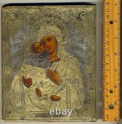 Antique Russian Imperial Icon Sterling Silver Gold Plated Vladimirskaya (70000)