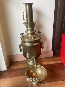 Antique Russian Imperial Igor Batashev Brass Samovar Tea Urn Tula Stamp With Bowl