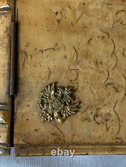 Antique Russian Imperial Karelian Birch Box Gilt Double Headed Romanov Eagle