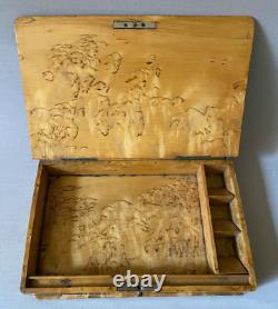 Antique Russian Imperial Karelian Birch Box Gilt Double Headed Romanov Eagle