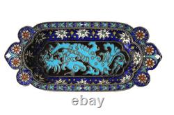Antique Russian Imperial Khlebnikov silver cloisonne pin tray 1884