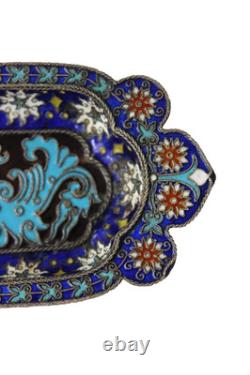 Antique Russian Imperial Khlebnikov silver cloisonne pin tray 1884