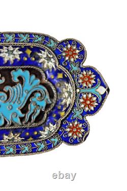 Antique Russian Imperial Khlebnikov silver cloisonne pin tray 1884
