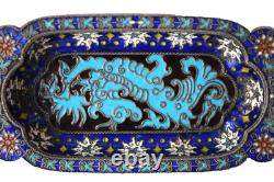 Antique Russian Imperial Khlebnikov silver cloisonne pin tray 1884