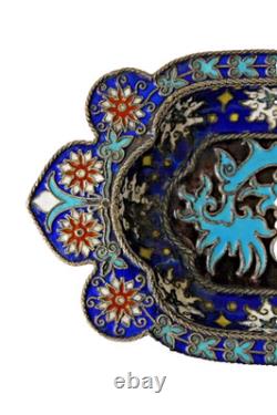 Antique Russian Imperial Khlebnikov silver cloisonne pin tray 1884