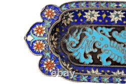 Antique Russian Imperial Khlebnikov silver cloisonne pin tray 1884