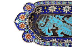 Antique Russian Imperial Khlebnikov silver cloisonne pin tray 1884