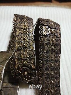 Antique Russian Imperial Niello Silver Belt-Authentic 19th 96CM, 750GRAM