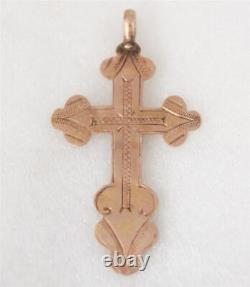 Antique Russian Imperial Orthodox Gold Necklace Cross 56 Mark c. 1900