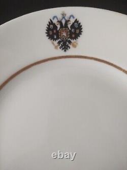 Antique Russian Imperial Plate With The Old Style Handpainted Imperial Eagle