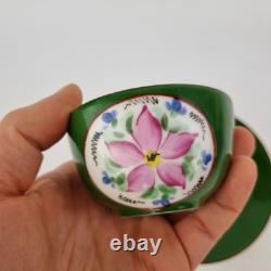 Antique Russian Imperial Porcelain Cup And Saucer Painted Flowers Green Ground
