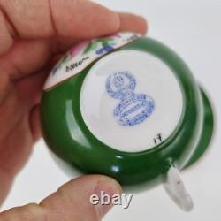 Antique Russian Imperial Porcelain Cup And Saucer Painted Flowers Green Ground