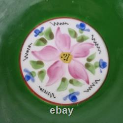 Antique Russian Imperial Porcelain Cup And Saucer Painted Flowers Green Ground