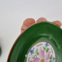Antique Russian Imperial Porcelain Cup And Saucer Painted Flowers Green Ground
