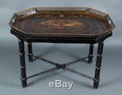 Antique Russian Imperial Royalty Tole Tray Table with Painting Circa 1850's