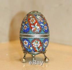 Antique Russian Imperial Silver 84 Cloisonne Enamel Easter Egg Hallmarks 84