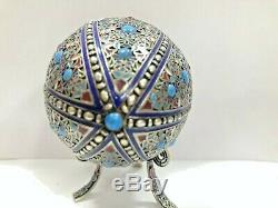 Antique Russian Imperial Silver 84 Cloisonne Enamel Easter Egg Hallmarks 84