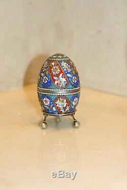 Antique Russian Imperial Silver 84 Cloisonne Enamel Easter Egg Hallmarks 84