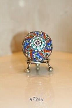 Antique Russian Imperial Silver 84 Cloisonne Enamel Easter Egg Hallmarks 84