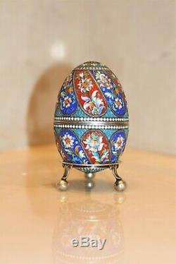 Antique Russian Imperial Silver 84 Cloisonne Enamel Easter Egg Hallmarks 84